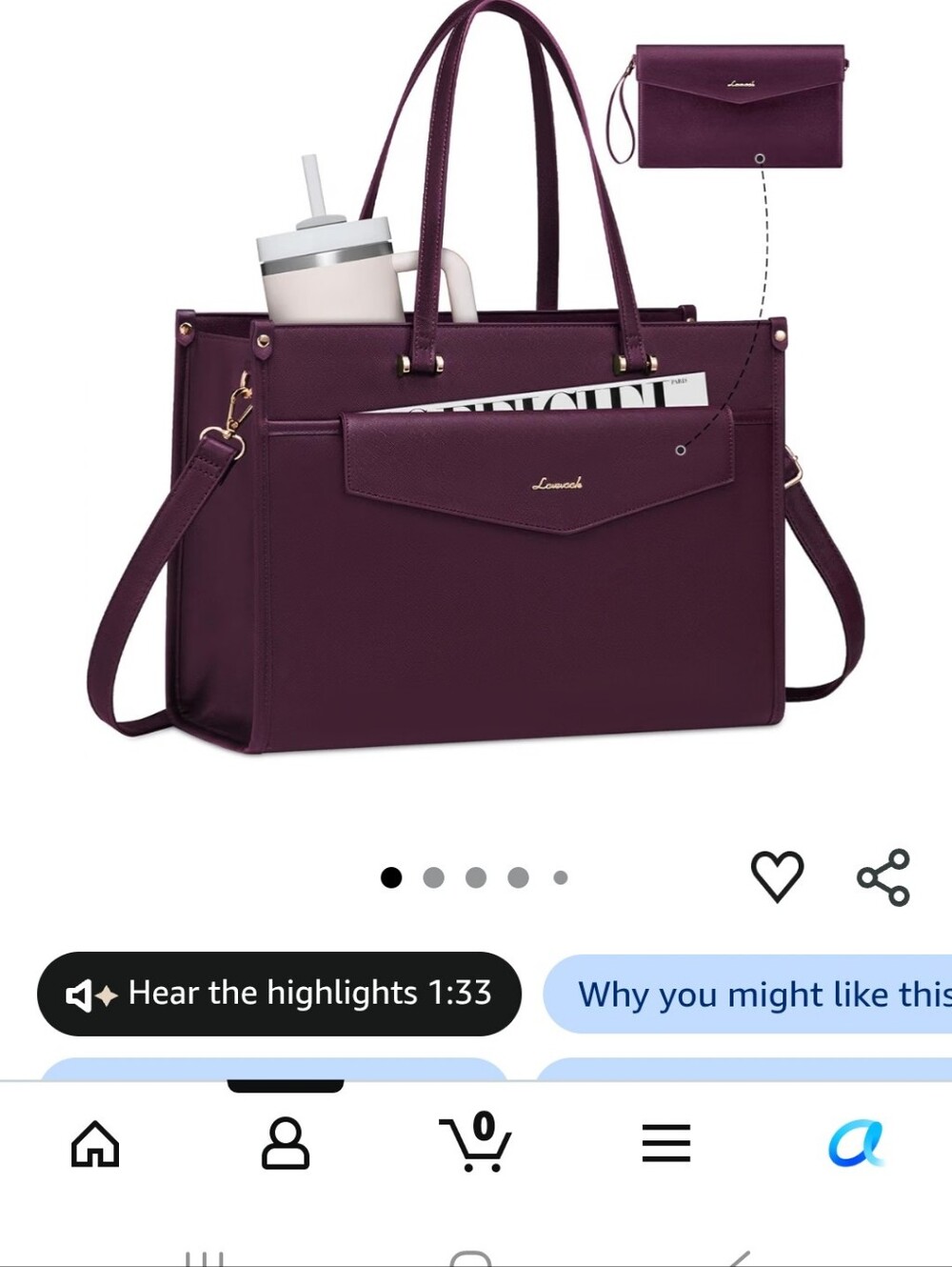 LOVEVOOK NWT Laptop Tote Bag Women 2-in-1 Work Purse Computer Briefcase Handbag
